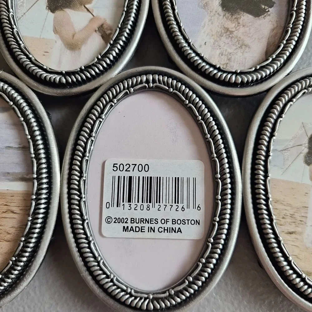 Vintage Oval 2x3 Burnes of Boston Pyramid Style Frame Pewter Tone 9.5”T X 7.5”W